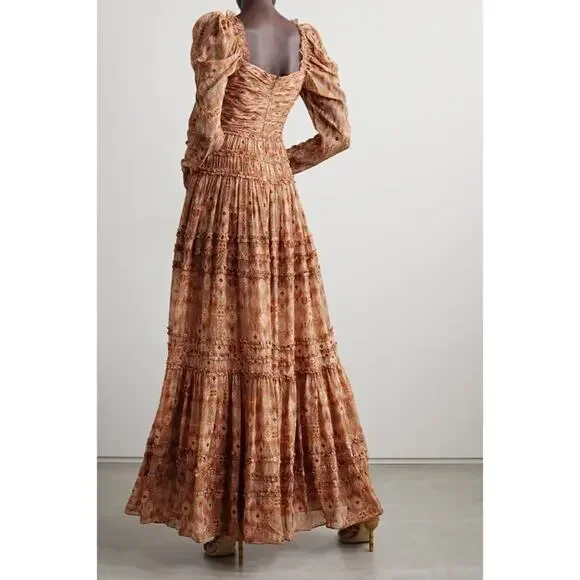 Ulla Johnson Rabia Horizon Brown Printed Silk Blend Maxi Gown Dress Women’s 2 - Picture 13 of 15